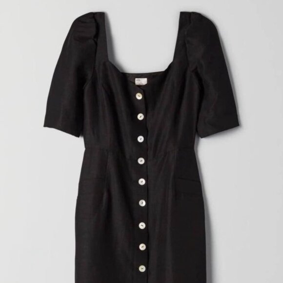 Aritzia Wilfred black linen/silk blend, midi “michalina” dress--Brand New - Picture 1 of 5